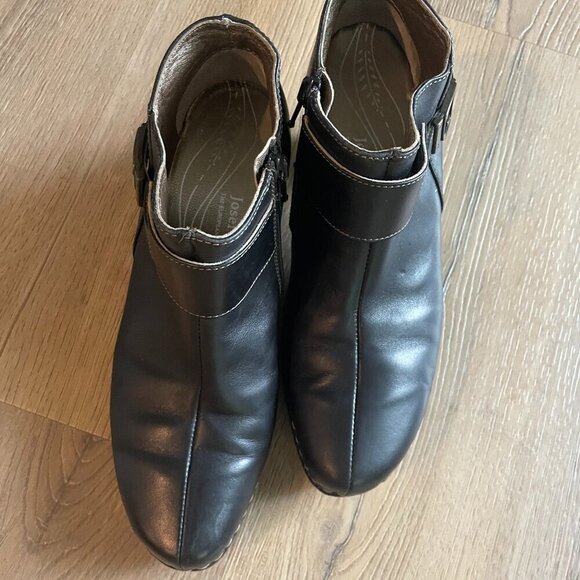 Josef Seibel Black Leather Ankle Heels Booties Side Zip Women’s Size 39/8 - Picture 2 of 10